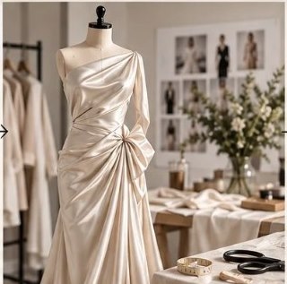 Dress on a mannequin in a light atelier